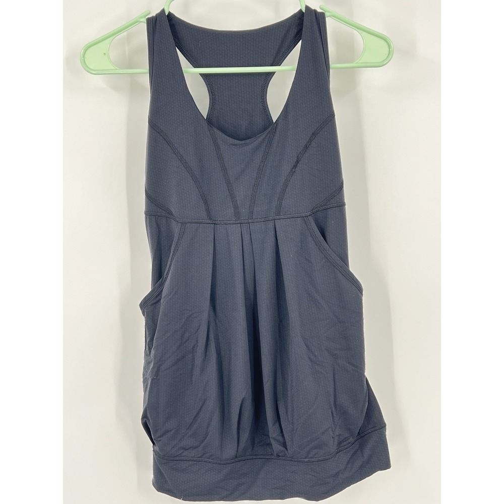 Lululemon Black Run Tech Tank Top Built In Bra Size 6 Front & Back Pockets